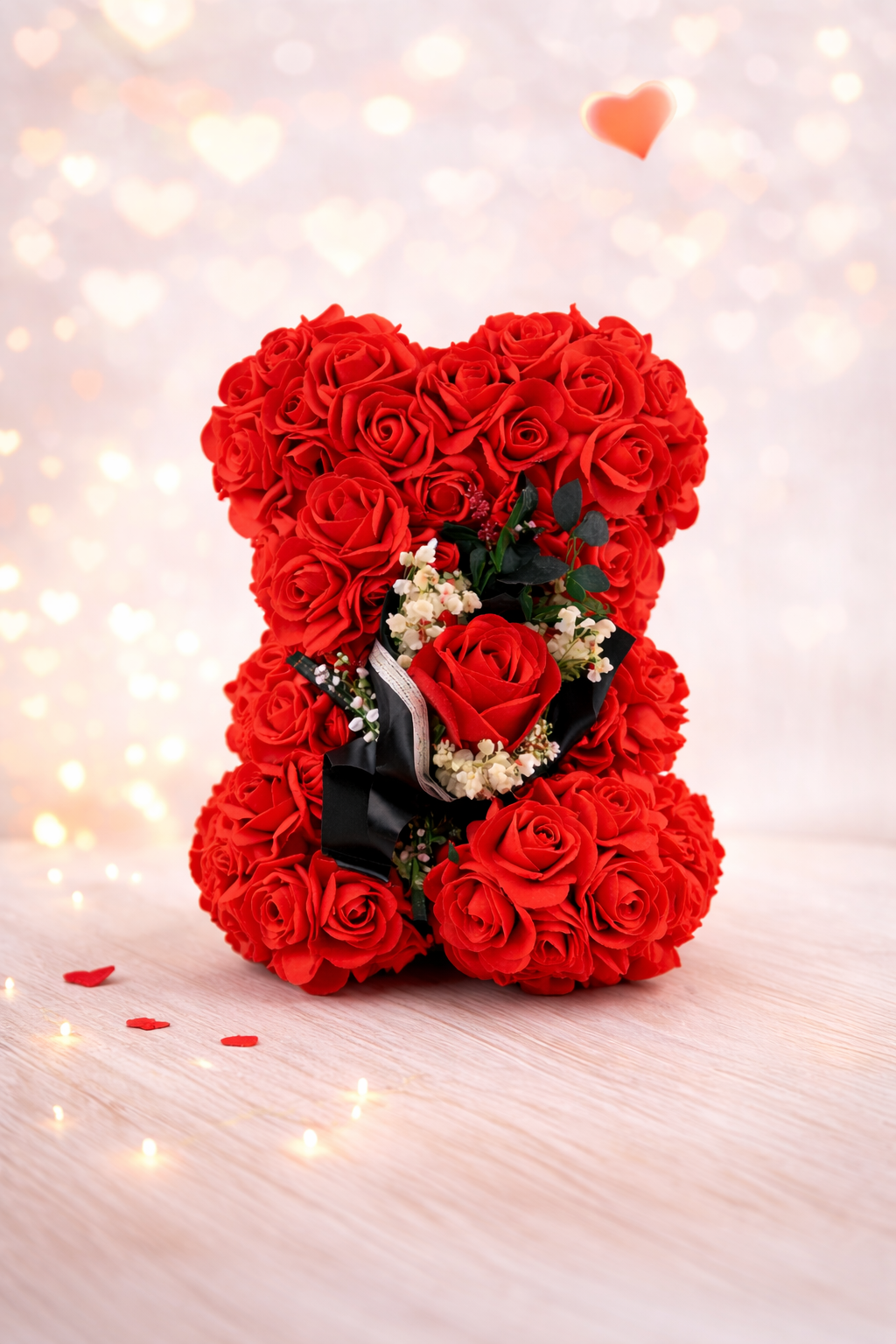 Valentine Rose Teddy Bear W/ I Love You in 100 Languages Necklace – Romantic Jewelry Gift for Her/Him