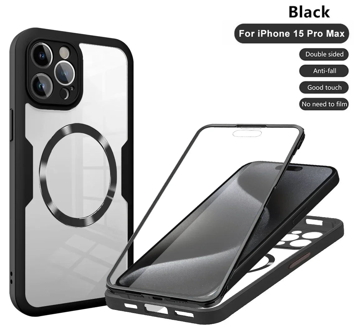 Magnetic For Magsafe 360 Full Body Front+Back Clear Case For iPhone 16 15 11 12 13 14 Pro Max Silicone Bumper Shockproof Cover