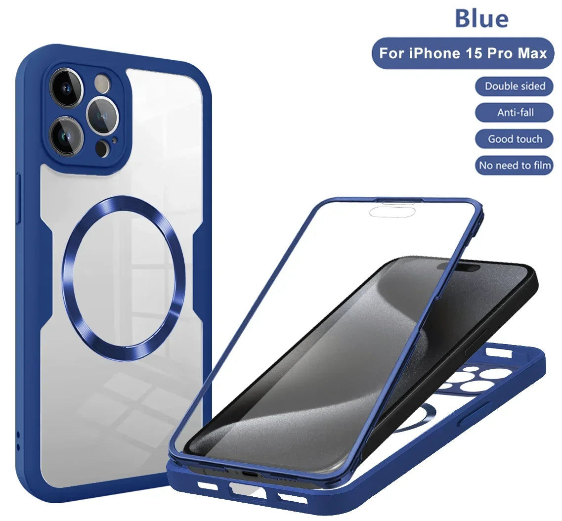 Magnetic For Magsafe 360 Full Body Front+Back Clear Case For iPhone 16 15 11 12 13 14 Pro Max Silicone Bumper Shockproof Cover