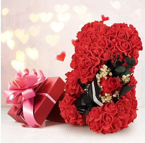 Valentine Rose Teddy Bear W/ I Love You in 100 Languages Necklace – Romantic Jewelry Gift for Her/Him