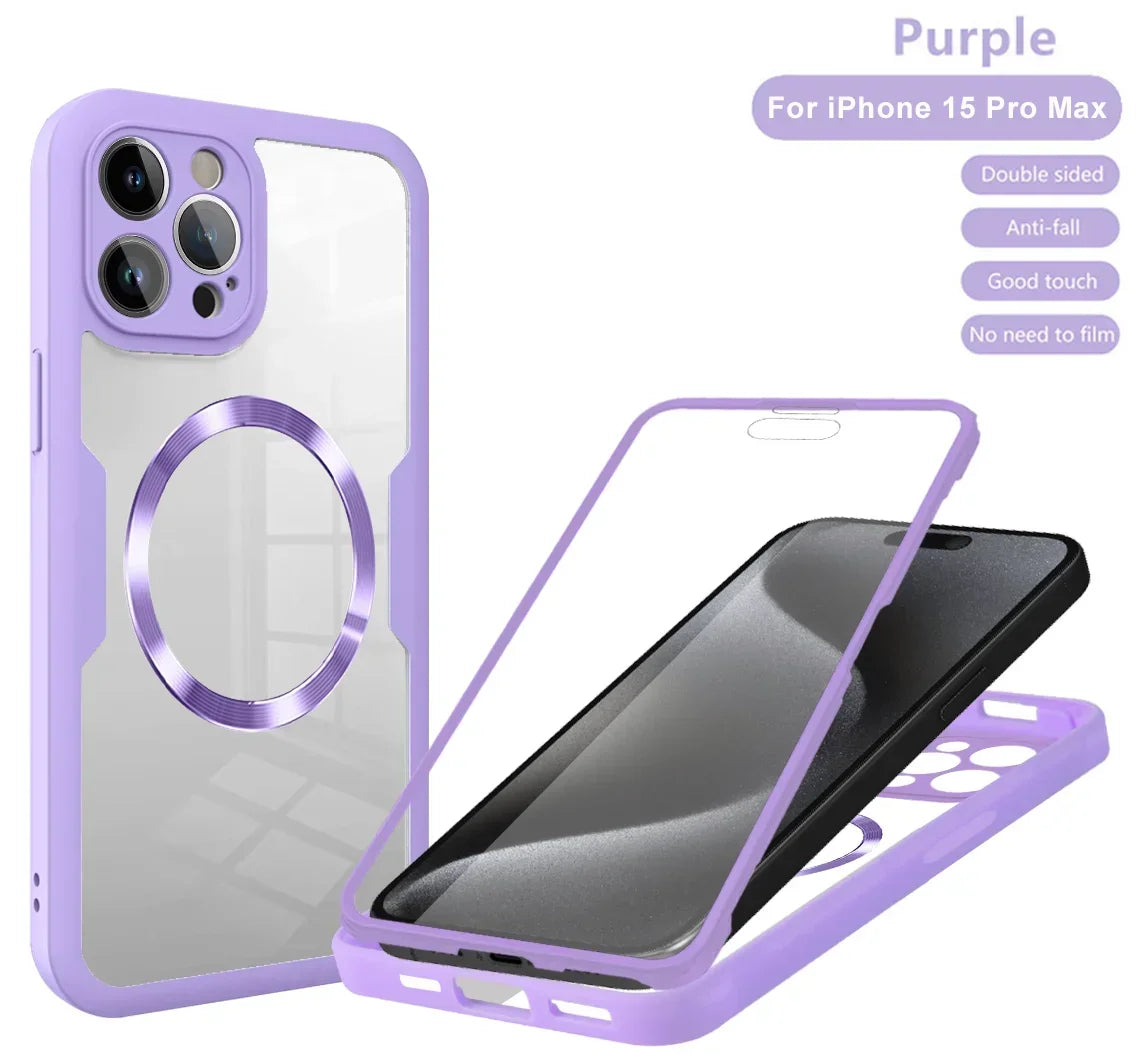 Magnetic For Magsafe 360 Full Body Front+Back Clear Case For iPhone 16 15 11 12 13 14 Pro Max Silicone Bumper Shockproof Cover